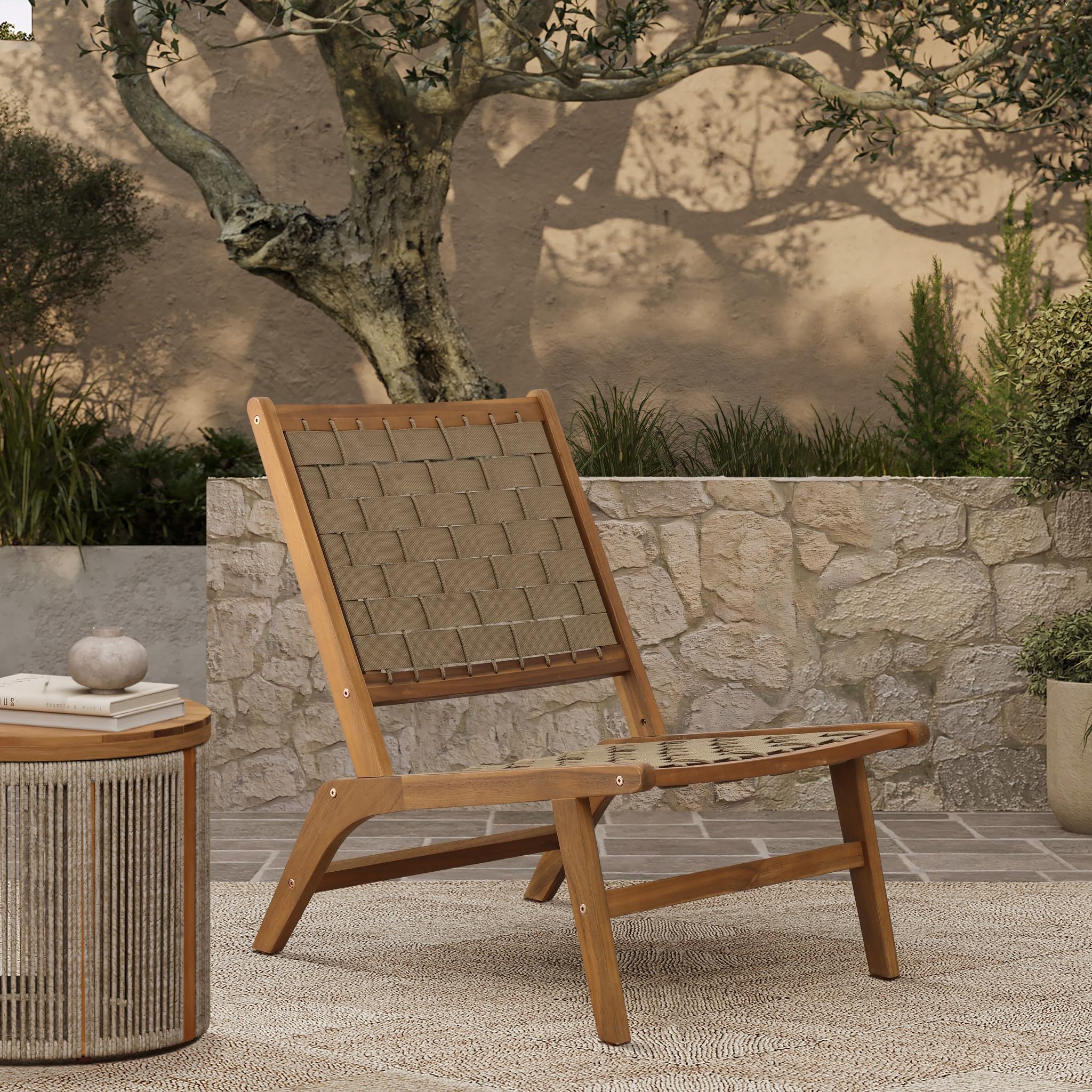 【送料無料】Acasia Wood / Garden Chair Amazon.com: LuxenHome Outdoor Patio Chair, Acacia Wood Woven